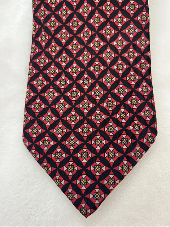 Valentino Cravatte Geometric Silk Tie in Red and Navy