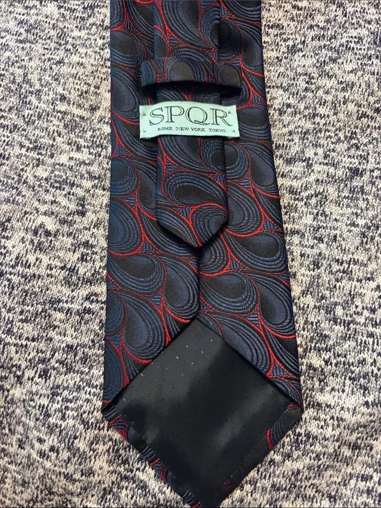 Men's Navy Tie with Red Accents