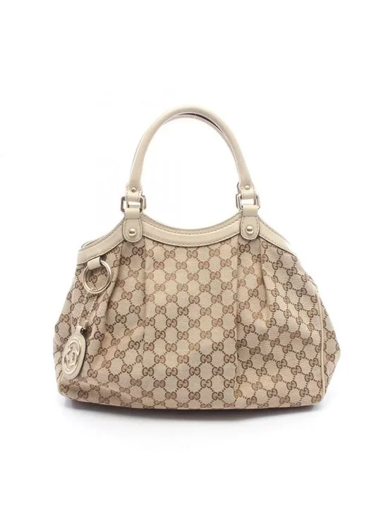 Gucci Handbag Beige Off White Canvas Leather Tote