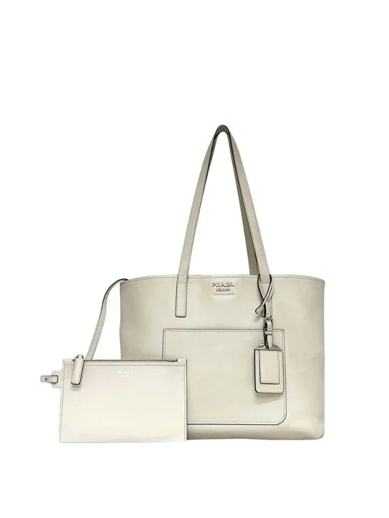 Prada Tote White Pouch with Leather 247 Shoulder Document