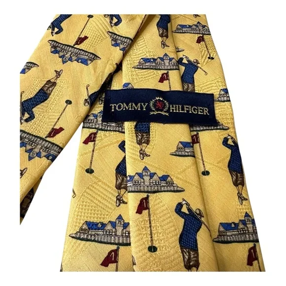 Tommy Hilfiger Yellow Silk Golf Necktie Tie 60” Long 4” Wide