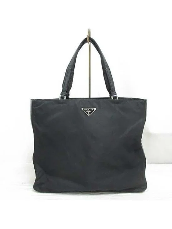 Prada Nylon Leather Tote Hand Black