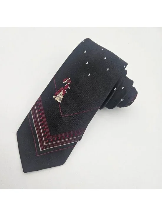 Vintage Dino Orsini Tie Black Red Embroidered Victorian Woman Parasol