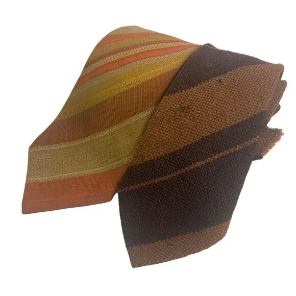 Vintage 70s Tie Lot of 2 BJ Ernst Orange & El Denver Los Wigwam Weavers Striped