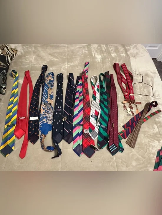 Assorted Men's Ties and Suspenders - Multicolor Necktie Lot