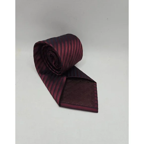 Armani Collezioni Tie Mens OS Burgundy Navy‎ Blue Silk Diagonal Striped Italy