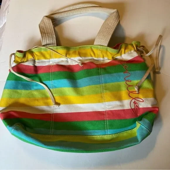 O’ Neill striped colorful rainbow Kelly green beach bag canvas tote