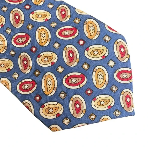 Stafford 100% Silk Tie‎ Made in Italy Blue Red Yellow Geometric Pattern