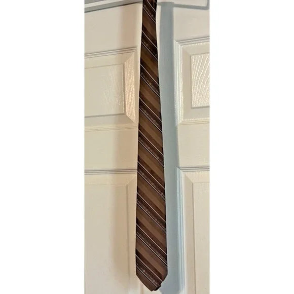 Andurst Custom Men's Neck Tie, Brown Stripes, Rust, Dacron Polyester Made in USA