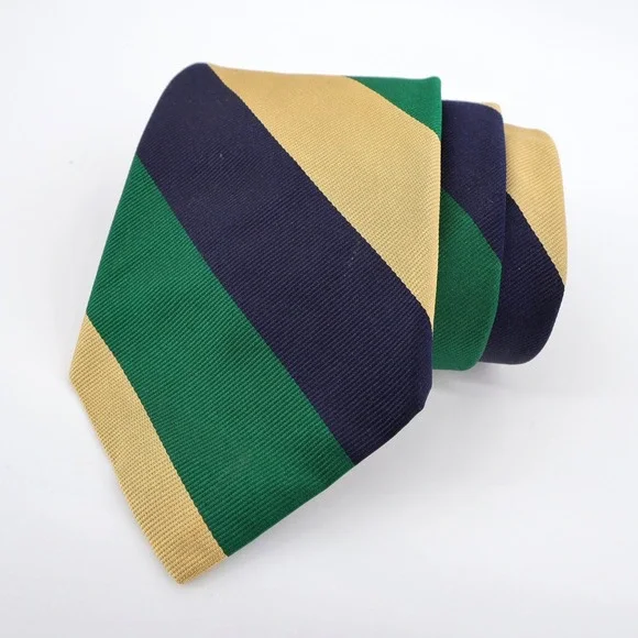 Robert Talbott Striped Silk Necktie Green‎ Blue Gold Mens Tie - Flaw