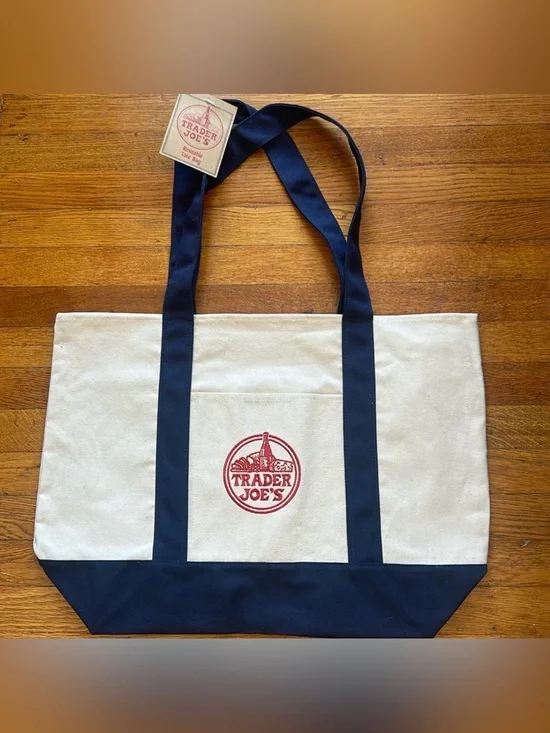 VIRAL Restocked Viral Trader Joe's Large Canvas Tote Bag in Dark Blue -  NWT