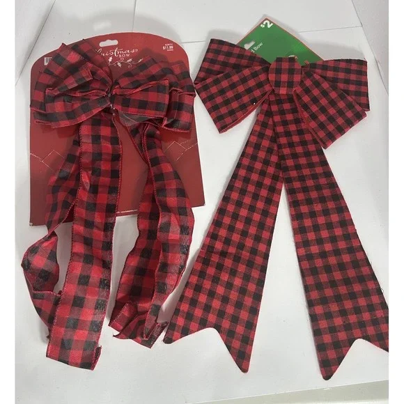 2‎ XL Red Black Buffalo Plaid Christmas Bows Crafting Wreaths Tree Farmhouse
