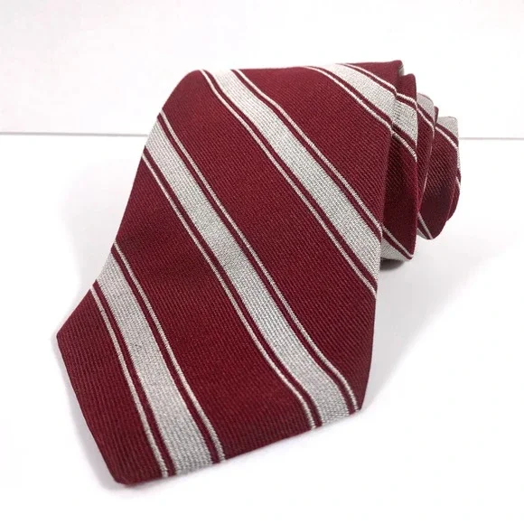 Vintage‎ Brooks Brothers Makers Mens Tie Burgundy and Silver Striped 100% Repp