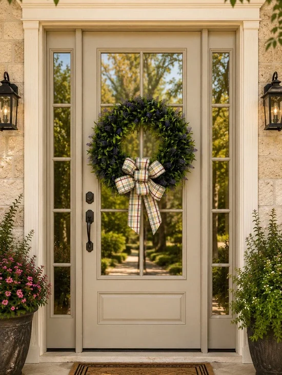 🌿 Handmade 20” Lavender Wreath | Natural Look Front Door Decor