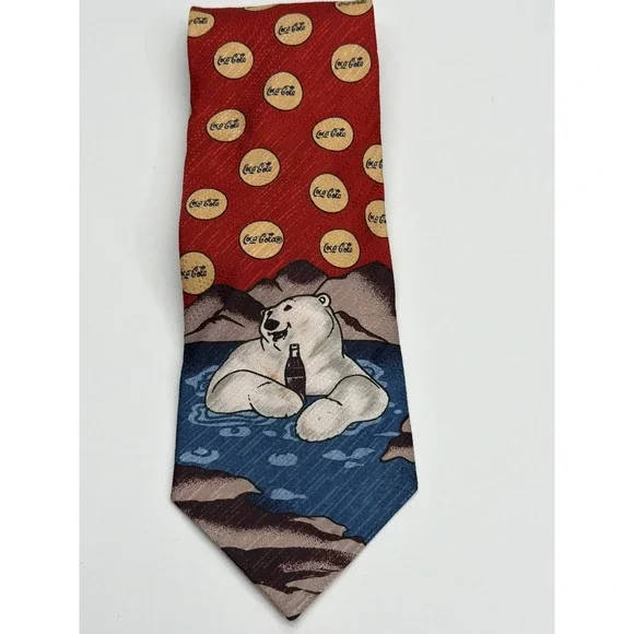 Coca Cola Mens Tie Red Polar Bear Soda Logo‎ Graphic Novelty Necktie USA Made