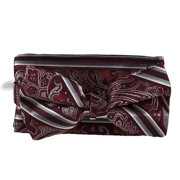 Stacy Adams Men's Bow Tie Hanky Set Burgundy Charcoal Gray Red Black Silver 2.5