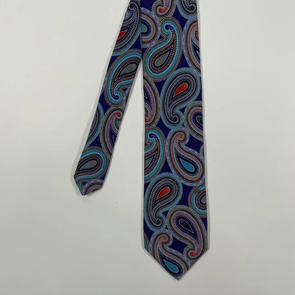 Geoffrey Beene Blue Multi Paisley Silk Necktie Mens OS