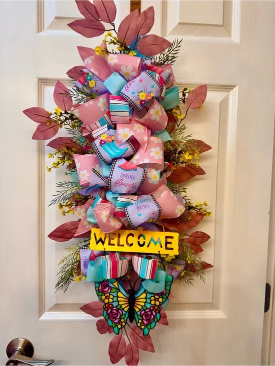 Pink Spring Welcome Door Swag