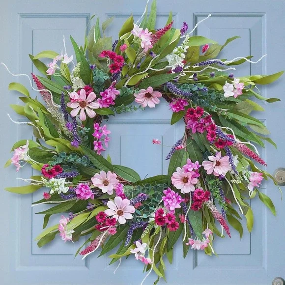 Soomeir Summer Spring Daisy Front Door Wreath 24