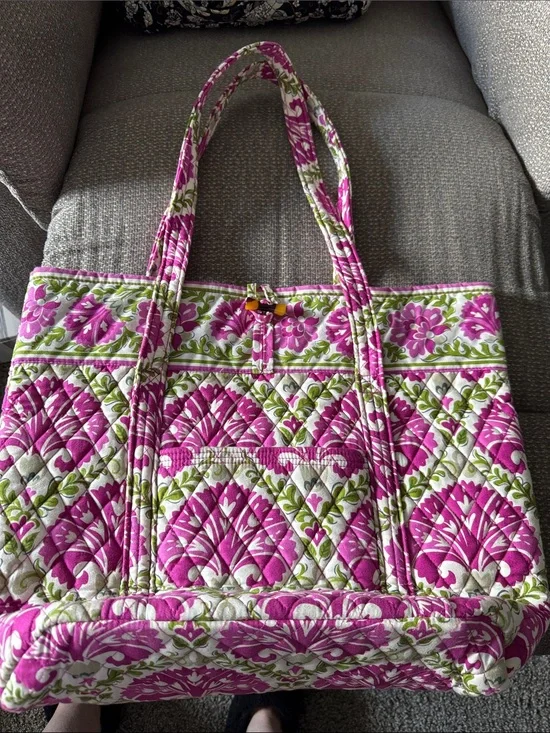 Vera Bradley Quilted Floral Tote in Pink and Green