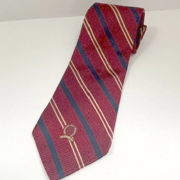 Tommy Hilfiger Red Blue Gold‎ Striped Men’s Tie 100% Silk