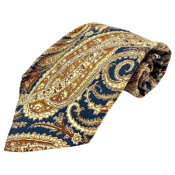 Liberty of London Neiman Marcus Brown Blue Paisley Tie Vintage‎ Heritage 57