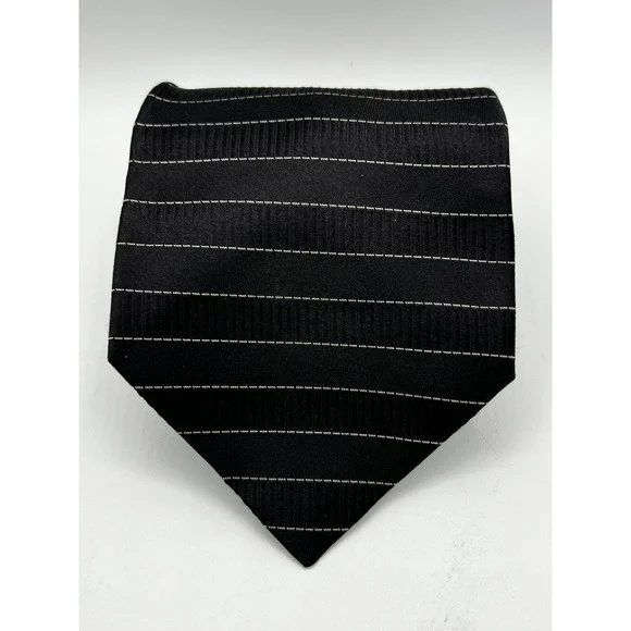 TODAY'S MAN Men's 100% Silk Necktie Italy Designer Black Stripe W:4