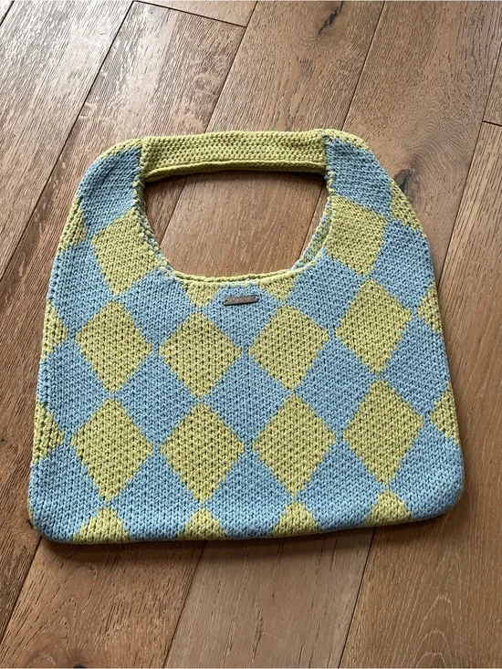 KOPARI Tote Limited Edition Argyle Diamond Logo Knit NAUTICAL Green Blue 13”x17”