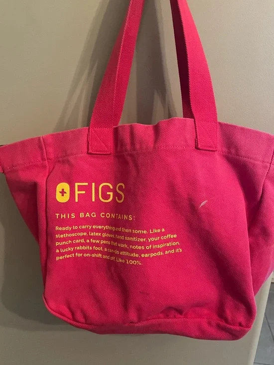 FIGS Hot Pink Canvas Tote with Yellow Logo