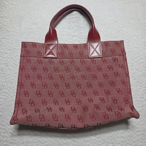 Dooney & Bourke Red Canvas Leather Trim Signature Tote Handbag Purse