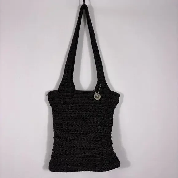 The Sak Black Crochet Knit Tote Shoulder Bag Bin10