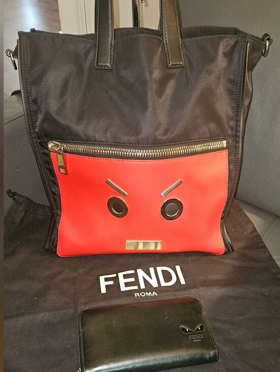 Fendi Faces Nylon Tote Bag W/ Wallet