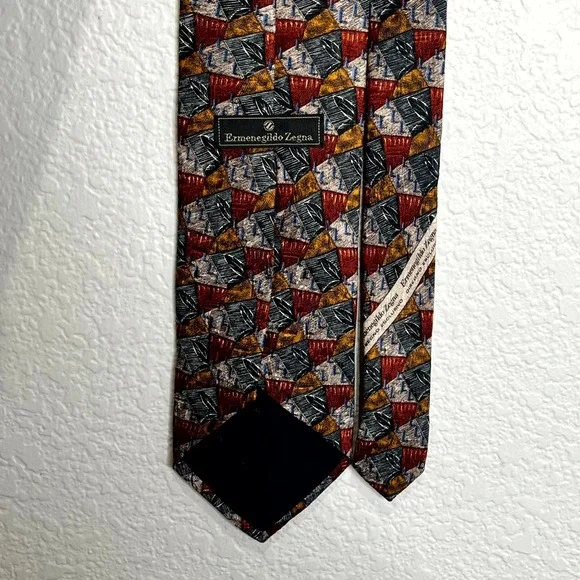 Ermenegildo Zegna Necktie Mens One Size Multicolor Printed Silk‎ Designer Formal