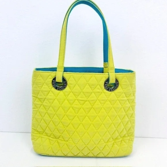 Vera Bradley Tote Bag Women Small Lime Green Blue Good Quilted Microfiber