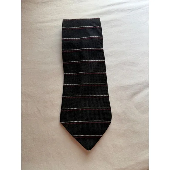 Tommy Hilfiger Mens‎ Black Silk Striped Necktie Red White Horizontal Stripe 4in