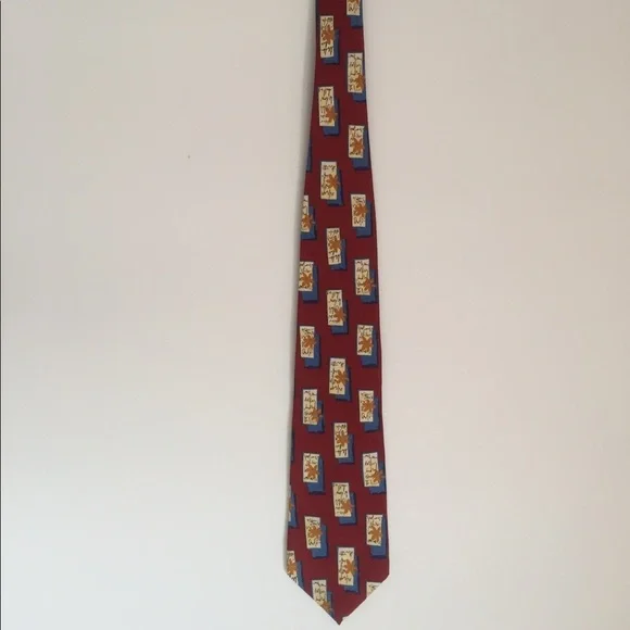 Vintage Guess Red Satin Neck‎ Tie 100% Silk Flower