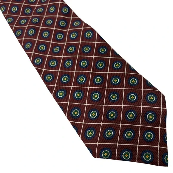 Vintage Tommy Hilfiger Italian Silk Tie Burgundy Medallion Geometric Made USA