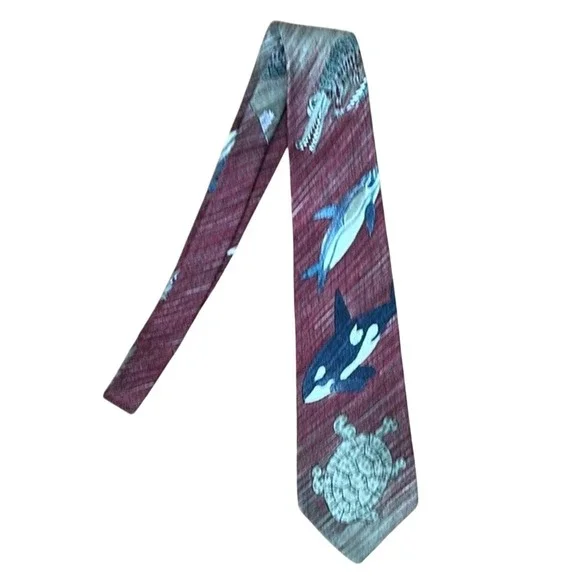 World‎ wildlife fund 100% Silk Tie Sea Animals Men's Necktie red