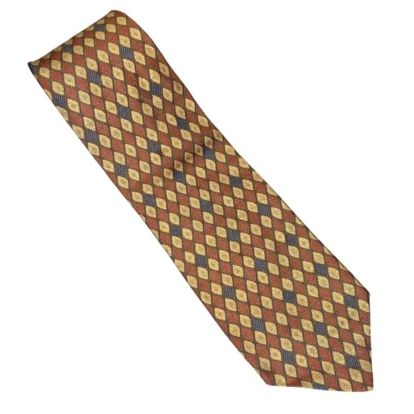 VTG‎ Ferrell Reed City of London Tie Mens Silk Rust Gold Geometric Italy 58x4