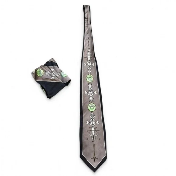 Vintage 80s/90s Franco Di Napoli Geometric Art Deco Silk Tie & Pocket Square Set