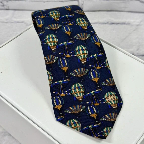 Dunhill Men's Silk Tie Hot Air Balloons Navy Made in Italy 58