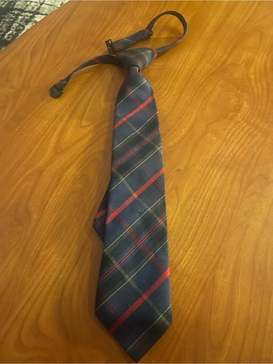Classic Navy Plaid Men's Tie - Red & Yellow Accent