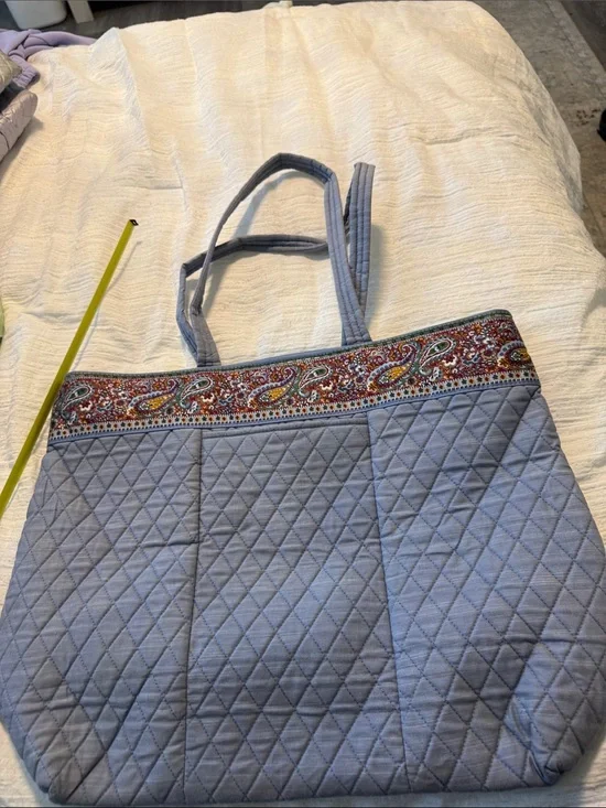 Vera Bradley Light Blue Quilted Tote with Paisley Trim