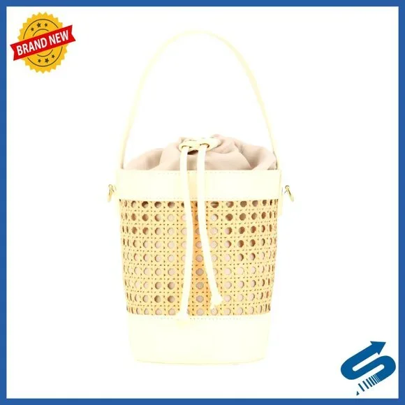 Rattan Bucket Bag Straw Tote Beach Vacation Summer Boho Chic Crossbody Purse