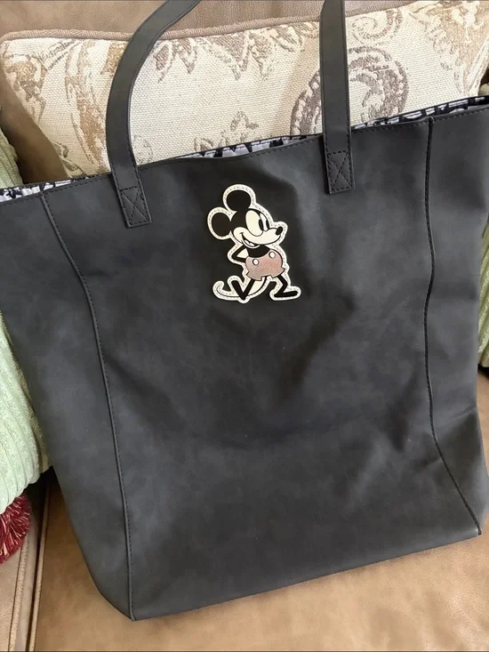 Disney Black Mickey Patch Tote Bag with Pink Accent