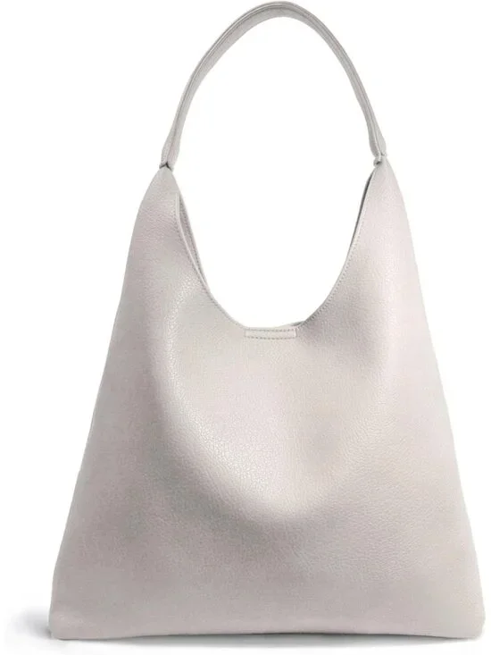 Women's Beige Soft Vegan Leather Hobo Shoulder Bag Slouchy Tote Purse