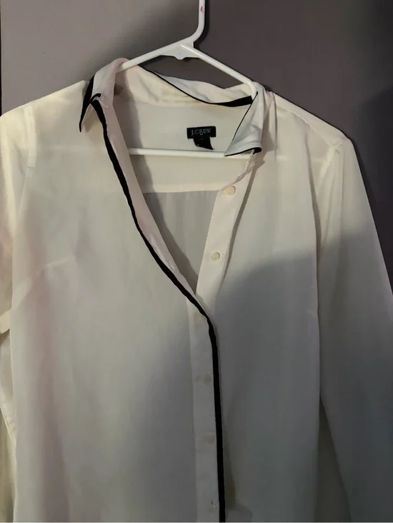 J. Crew White Button-Down Shirt with Black Trim