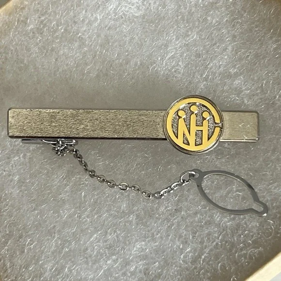 Vintage Silver Japanese Tie Clip Bar Gold Logo Marked