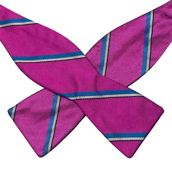 Vintage Ferrell Reed Repp Silk Bow Tie Magenta‎ Teal Striped Self Tie Adjustable