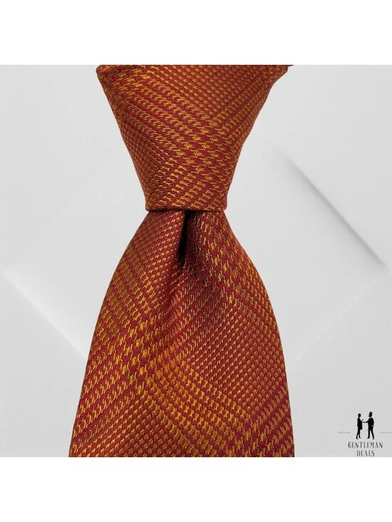 Judson Wade Collection Orange Plaid Houndstooth Tie 100% Silk 60x3.5